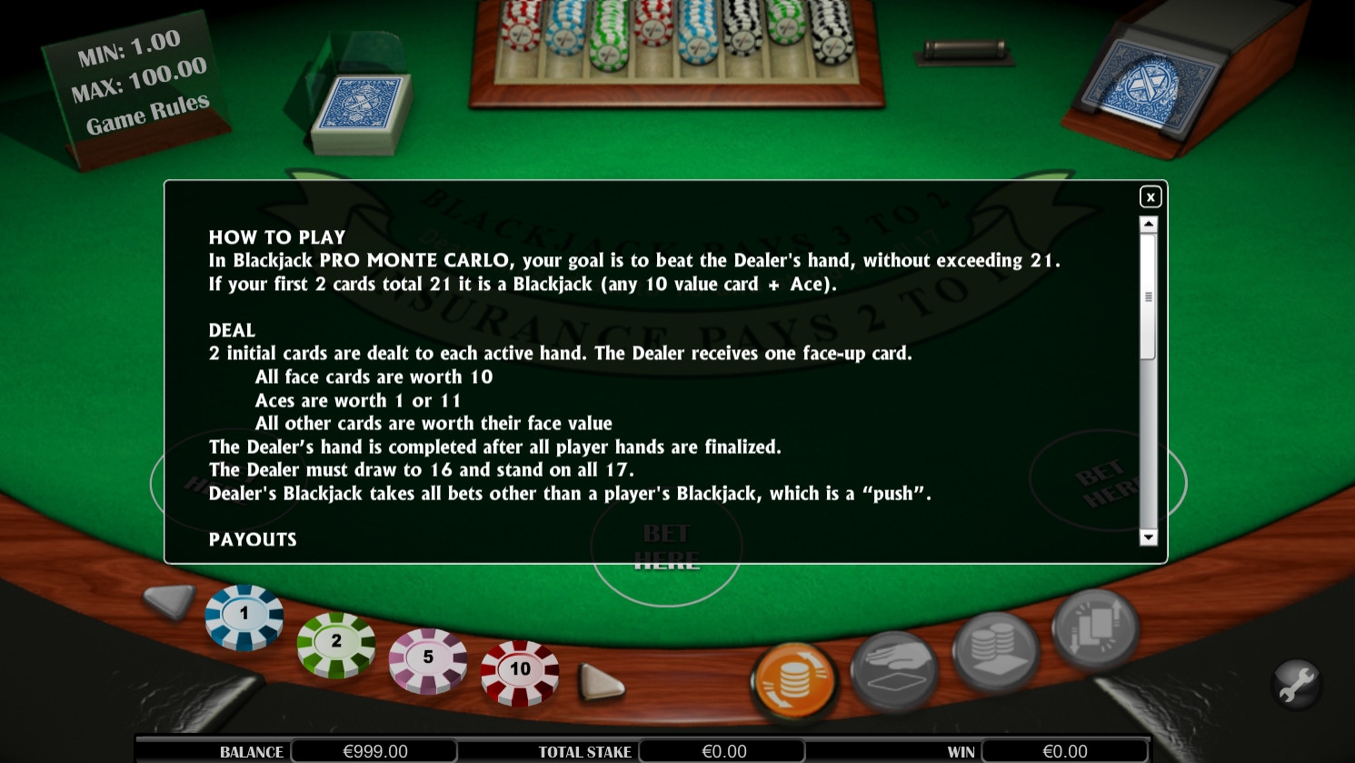 Blackjack Pro Monte Carlo Multihand Gaming